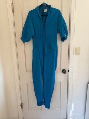 Bright Teal Zipper Utility Jumpsuit